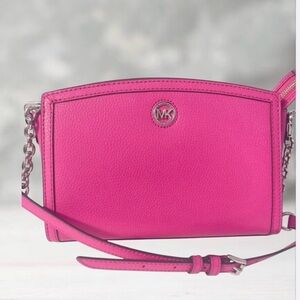 Michael Kors Chantal Chain Strap Crossbody Bag Pink Pebble Leather Cerise Pink